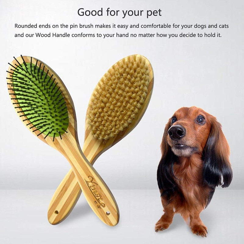 Professional Double Sided Pin Bristle Bamboo Dog Brush