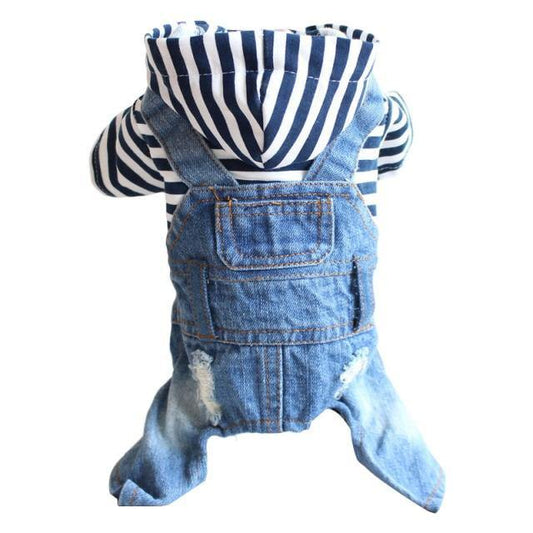 Fashion Striped Denim Dog Jumpsuit - Bark ‘n’ Paws