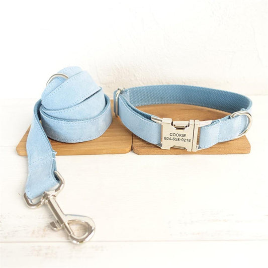 SKY BLUE Suede Fabric Dog Collar - Bark ¡®n¡¯ Paws