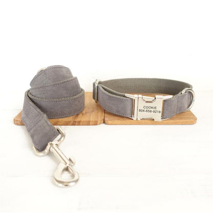 SOFT GREY Suede Fabric Dog Collar - Bark ¡®n¡¯ Paws