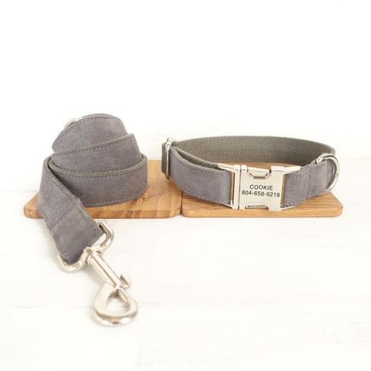 SOFT GREY Suede Fabric Dog Collar - Bark ¡®n¡¯ Paws