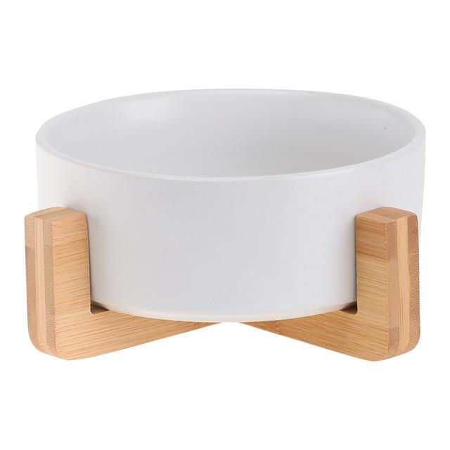 Ceramic Dog Bowl Dish with Wood Stand - Bark ‘n’ Paws