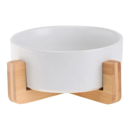 Ceramic Dog Bowl Dish with Wood Stand - Bark ‘n’ Paws