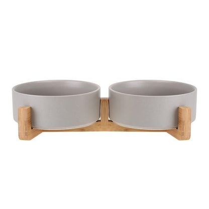 Ceramic Dog Bowl Dish with Wood Stand - Bark ‘n’ Paws