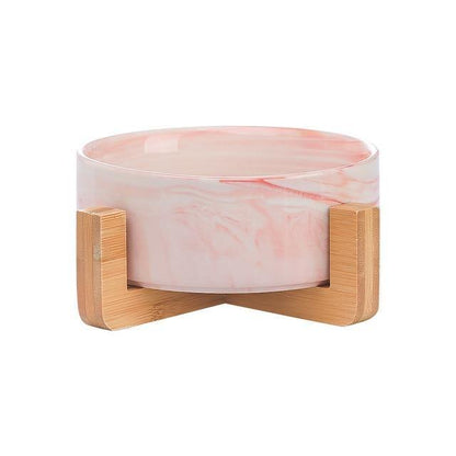 Ceramic Dog Bowl Dish with Wood Stand - Bark ‘n’ Paws