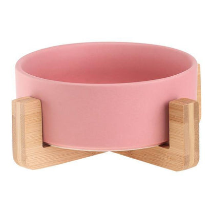 Ceramic Dog Bowl Dish with Wood Stand - Bark ‘n’ Paws