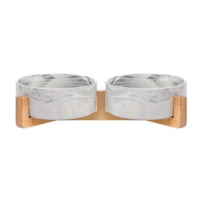 Ceramic Dog Bowl Dish with Wood Stand - Bark ‘n’ Paws