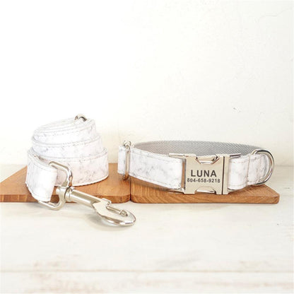 WHITE MARBLE Engraved Pet Collar - Bark ¡®n¡¯ Paws