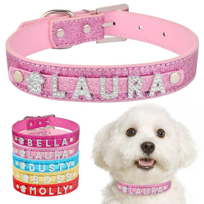 Leather Rhinestone Personalized Dog Collar - Bark ¡®n¡¯ Paws