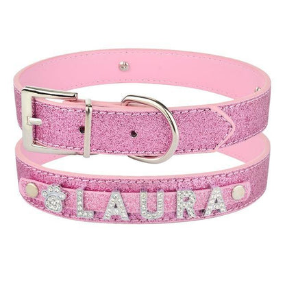 Leather Rhinestone Personalized Dog Collar - Bark ¡®n¡¯ Paws