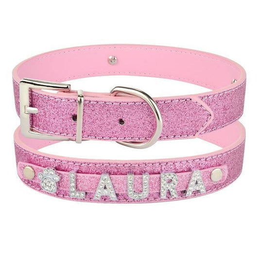 Leather Rhinestone Personalized Dog Collar - Bark ¡®n¡¯ Paws