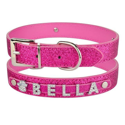 Leather Rhinestone Personalized Dog Collar - Bark ¡®n¡¯ Paws