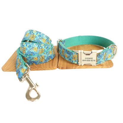 GREEN FLOWERS Engraved Pet Collar