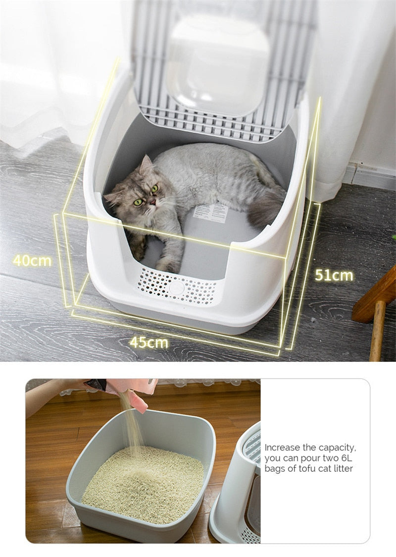 Fully Enclosed Anti Splash Pet Cat Litter Box