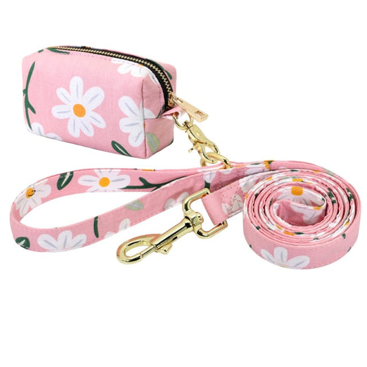 Flower Printed Dog Leash With Bag