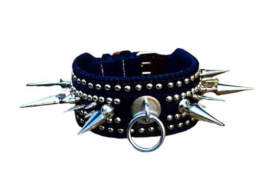 Premium Black Leather Spiked Dog Collar
