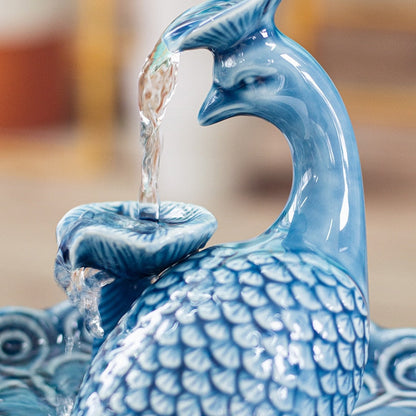 Blue Peacock Pet Ceramic Water Fountain