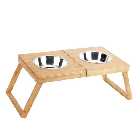 Foldable Bamboo Rack Elevated Dog Bowl