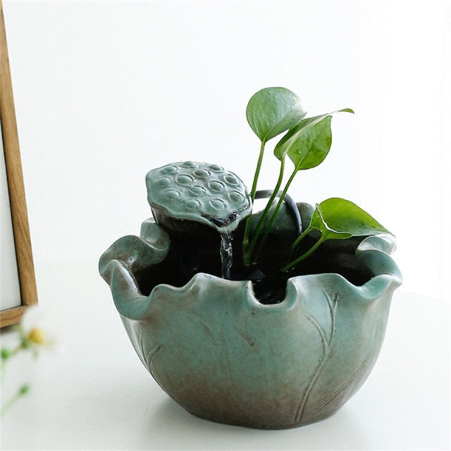 Green Lotus Ceramic Pet Water Fountain