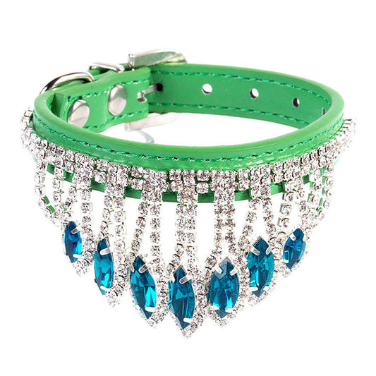 Soft Leather Bling Rhinestone Dog Collar