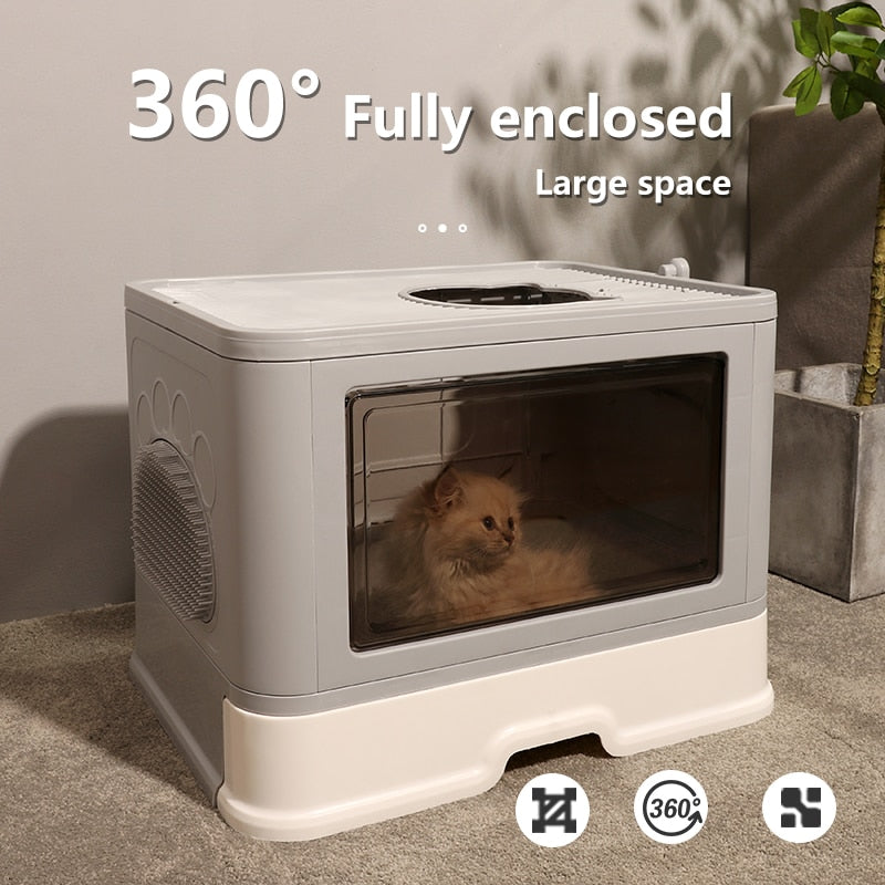 Fully Enclosed Cat Litter Box With Shovel