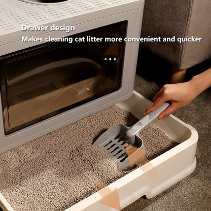 Fully Enclosed Cat Litter Box With Shovel