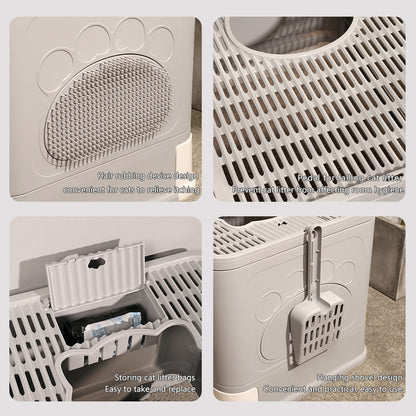 Fully Enclosed Cat Litter Box With Shovel
