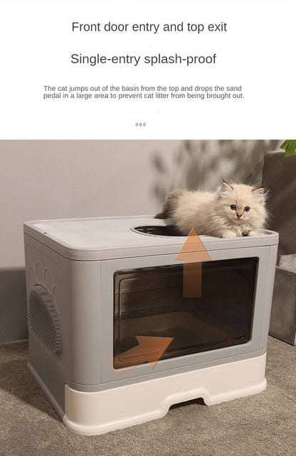 Fully Enclosed Cat Litter Box With Shovel