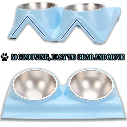 15° Tiled Stainless Steel Double Dog Bowls