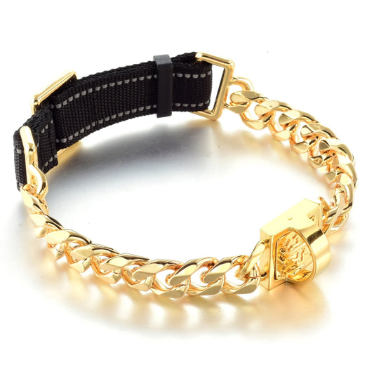 18K Martingale Cuban Stainless Steel Dog Collar