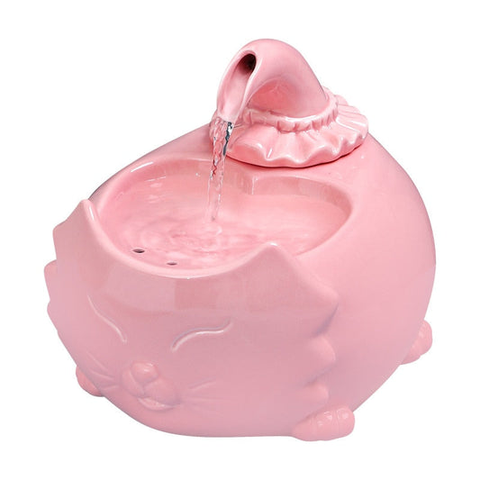 Pink Kitten Ceramic Pet Water Fountain