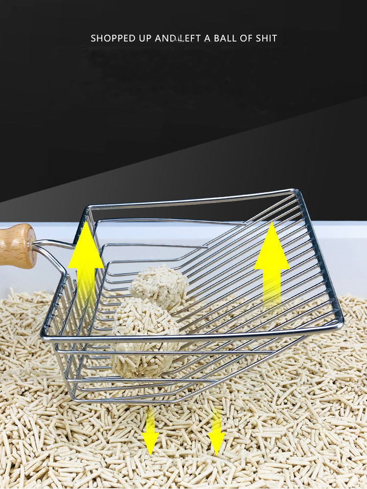 Wooden Handle Metal Cat Litter Shovel